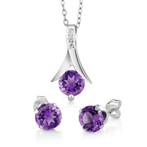 2.25 Ct Purple Amethyst 925 Silver Pendant Earring